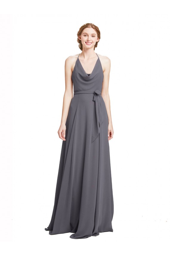 Long Slate Grey Sleeveless A-Line Soft Chiffon Bridesmaid Dress Birmingham