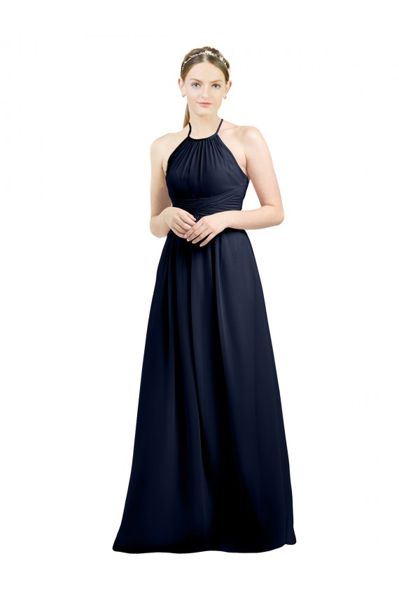 Long Dark Navy Sleeveless A-Line Open Back Evening Gowns / Bridesmaid Dress Birmingham