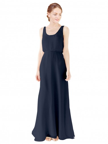 Long Dark Navy Sleeveless A-Line Open Back Bridesmaid Dress Birmingham