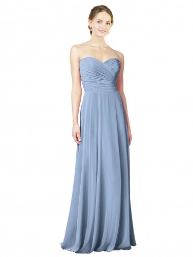 Long Dusty Blue Sleeveless A-Line Low Back Chiffon Wedding Party Dress Birmingham