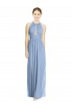 Long Dusty Blue Sleeveless A-Line Chiffon Wedding Party Dress Birmingham