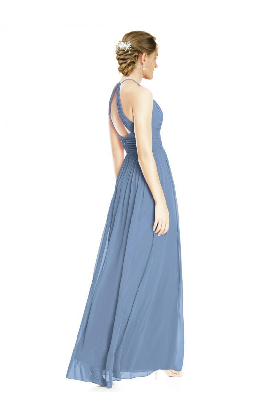 Long Dusty Blue Sleeveless A-Line Chiffon Wedding Party Dress Birmingham