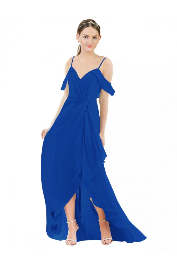 Long Royal Blue Cold Shoulder A-Line High Low Bridesmaid Dress Birmingham