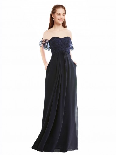 Long Dark Navy Cap Sleeves A-Line Formal Dress / Bridesmaid Dress Birmingham