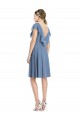 Cocktail Length Dusty Blue Cap Sleeves A-Line V-Back Bridesmaid Dress Birmingham