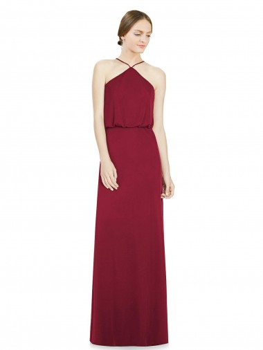 Long Burgundy Sleeveless A-Line Open Back Soft Chiffon Bridesmaid Dress Birmingham