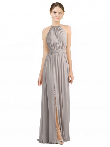 Long Oyster Silver Sleeveless A-Line Low Back Bridesmaid Dress Birmingham