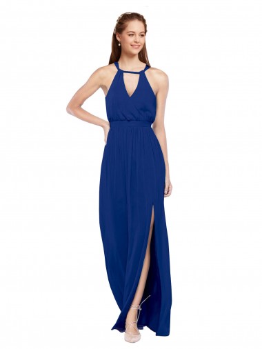 Long Royal Blue Sleeveless A-Line Side Slit Bridesmaid Dress Birmingham