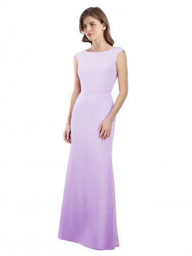 Long Lilac Cap Sleeves Column Open Back Bridesmaid Dress Birmingham