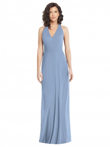 Long Dusty Blue Sleeveless Trumpet Open Back Formal Evening Gown / Bridesmaid Dress Birmingham