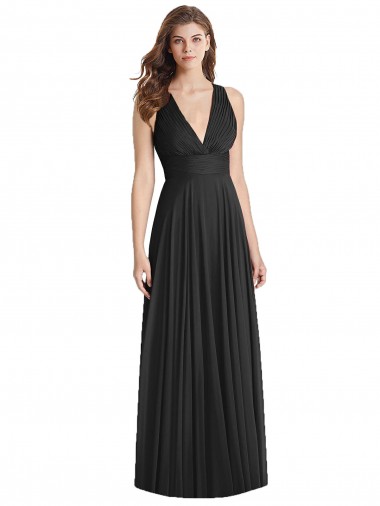 Long Black Sleeveless A-Line Open Back Soft Chiffon Bridesmaid Dress Birmingham