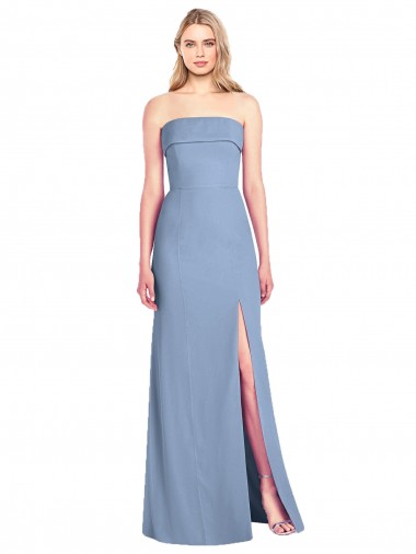 Long Dusty Blue Sleeveless Trumpet Side Slit Bridesmaid Dress Birmingham