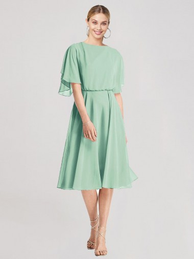 Knee Length Mint Green Flutter Sleeves A-Line Tie Back Bridesmaid Dress Birmingham