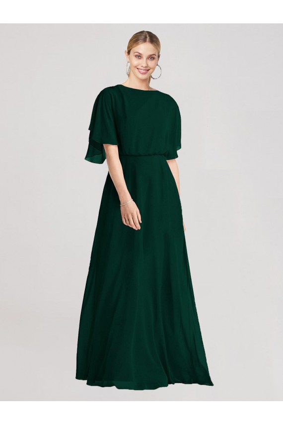 Long Ever Green Flutter Sleeves A-Line Tie Back Bridesmaid Dress Birmingham