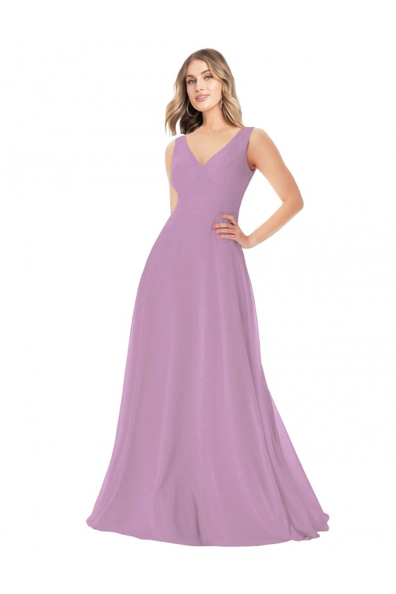 Long Dark Lavender Sleeveless A-Line Soft Chiffon Bridal Party Dress Birmingham