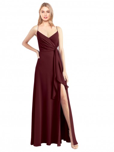 Long Floor Length Burgundy Gold Sleeveless A-Line Low Back Bridesmaid Dress Birmingham