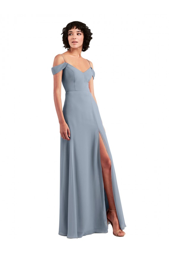 Long Dusty Blue Sleeveless A-Line High Side Slit Formal Dress / Bridesmaid Dress Birmingham