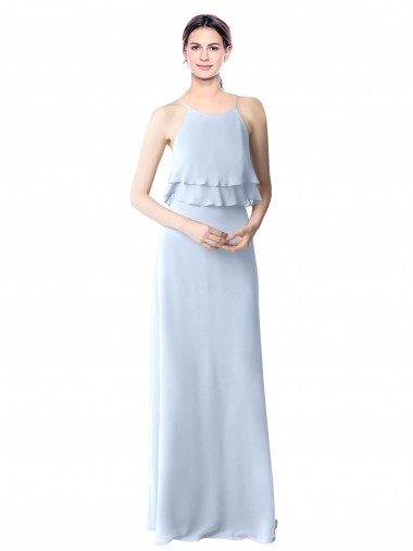 Long Light Sky Blue Sleeveless A-Line Bridesmaid Dresses Birmingham