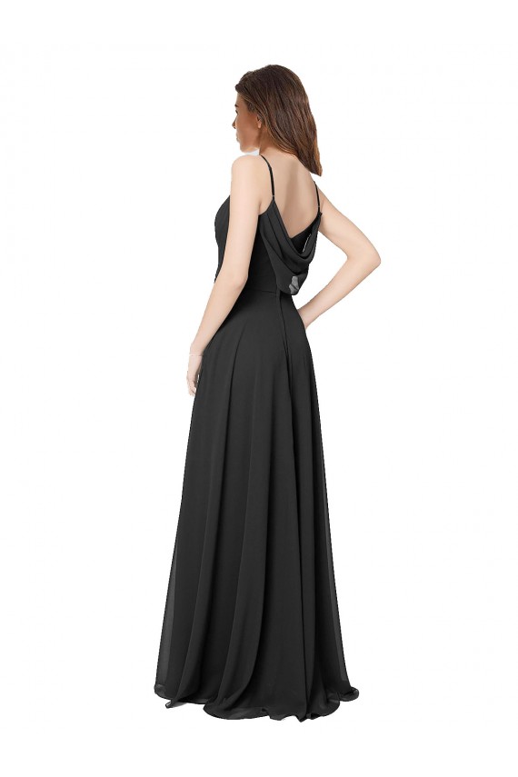 Long Black Sleeveless A-Line Open Back Chiffon Formal Dress / Bridesmaid Dress Birmingham