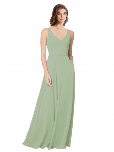 Long Smoke Green Sleeveless A-Line Open Back Formal Dress / Bridesmaid Dress Birmingham