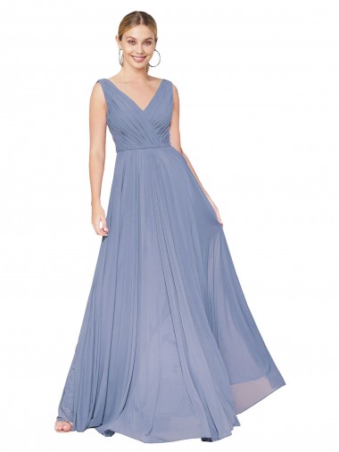 Long Dusty Blue Sleeveless A-Line V-Back Formal Evening Gown / Prom Dress / Bridesmaid Dress Birmingham