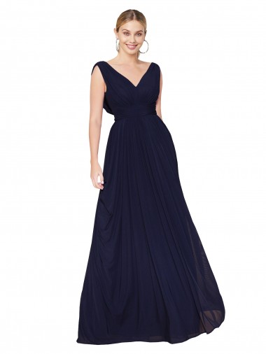 Long Dark Navy Sleeveless A-Line Soft Chiffon Formal Evening Gown / Prom Dress / Bridesmaid Dress Birmingham