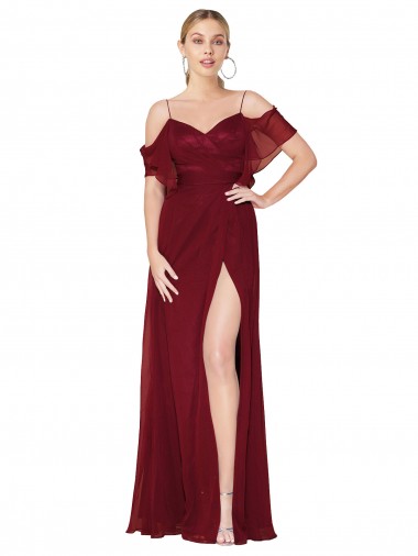 Long Burgundy Cold Shoulder Trumpet V-Back Formal Evening Gown / Prom Dress / Bridesmaid Dress Birmingham