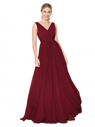 Long Burgundy Sleeveless A-Line V-Back Soft Chiffon Formal Dress / Bridesmaid Dress Birmingham