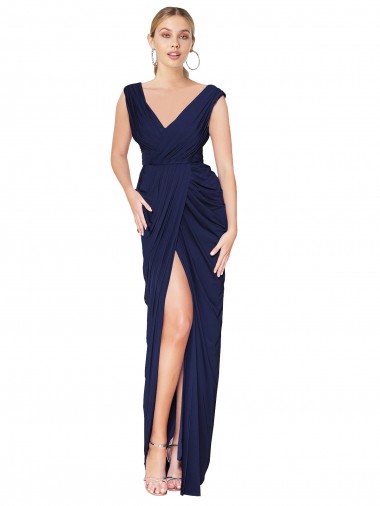 Long Dark Navy Sleeveless Mermaid V-Back Front Slit Formal Evening Gown / Prom Dress / Bridesmaid Dress Birmingham