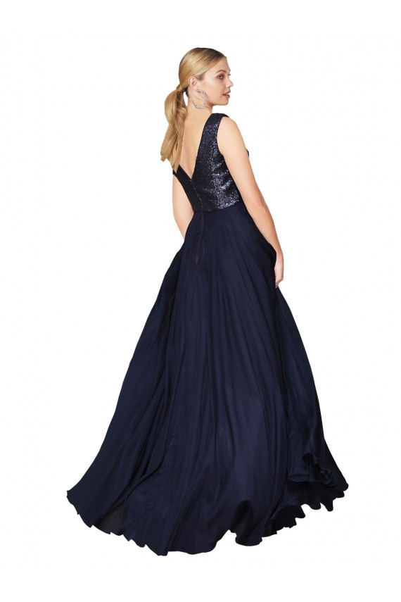 Long Dark Navy Sleeveless A-Line V-Back Semi Formal Evening Gown / Prom Dress / Bridesmaid Dress Birmingham