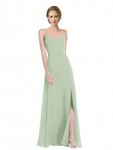 Long Sage Sleeveless A-Line Open Back Front Slit Semi Formal Evening Dress / Bridesmaid Dress Birmingham