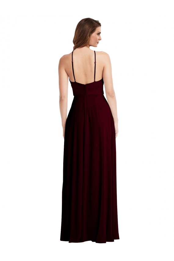 Long Burgundy Gold Sleeveless A-Line Low Back Semi Formal Evening Dress / Bridesmaid Dress Birmingham