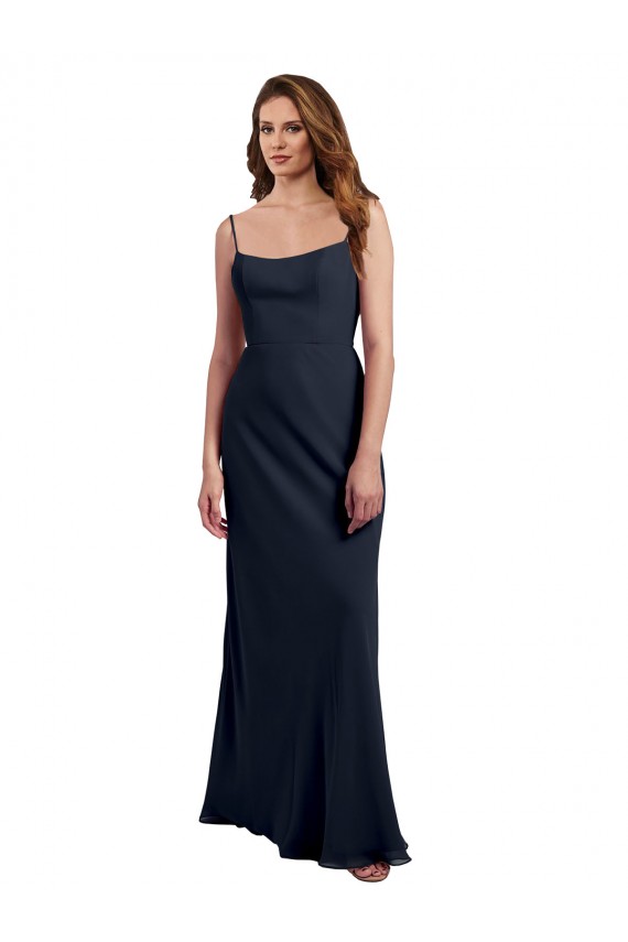 Long Dark Navy Sleeveless A-Line Open Back Soft Chiffon Evening Dress / Bridesmaid Dress Birmingham