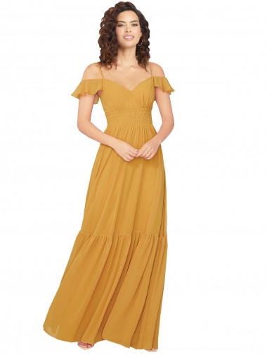 Long Saffron Cold Shoulder A-Line Keyhole Back Bridesmaid Dress Birmingham