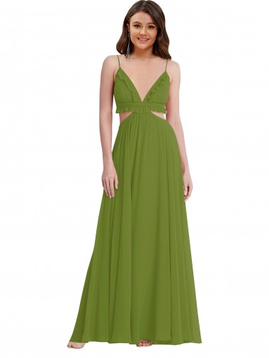 Long Olive Green Sleeveless A-Line Open Back Plus Size Evening Gown / Bridesmaid Dress Birmingham