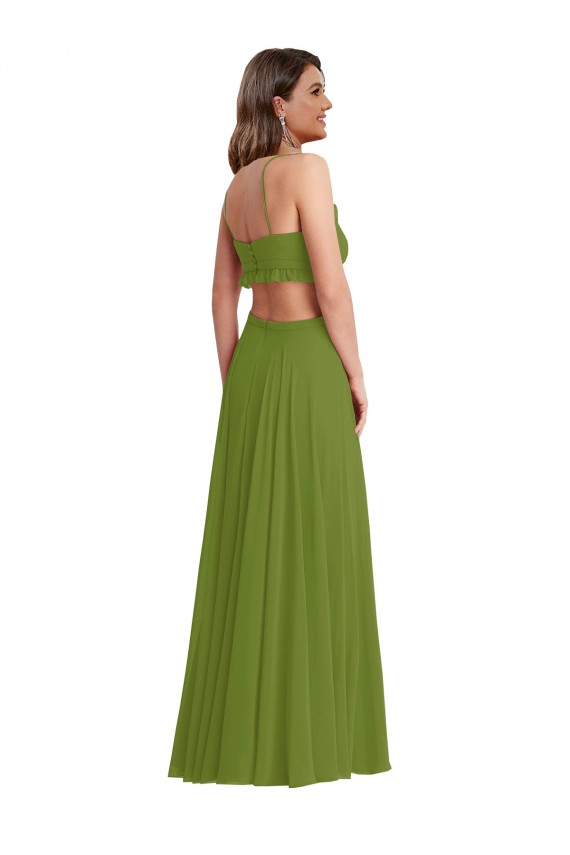 Long Olive Green Sleeveless A-Line Open Back Plus Size Evening Gown / Bridesmaid Dress Birmingham