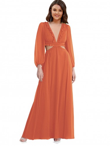 Long Firecracker Long Sleeves A-Line Open Back High Low Evening Gown / Bridesmaid Dress Birmingham