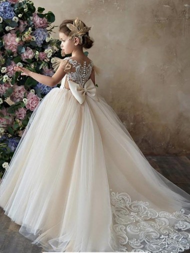 Chapel Train Champagne Sleeveless Ball Gown Flower Girl Dress Birmingham