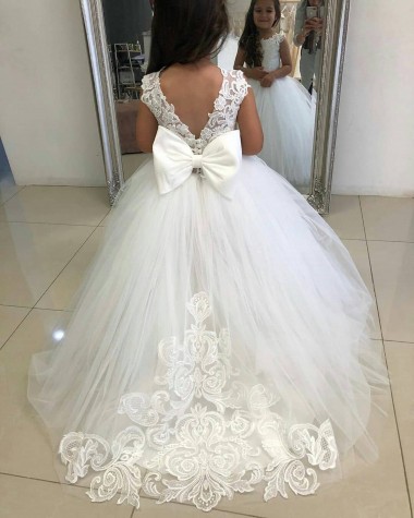 Chapel Train Ivory Sleeveless Ball Gown Flower Girl Dress Birmingham