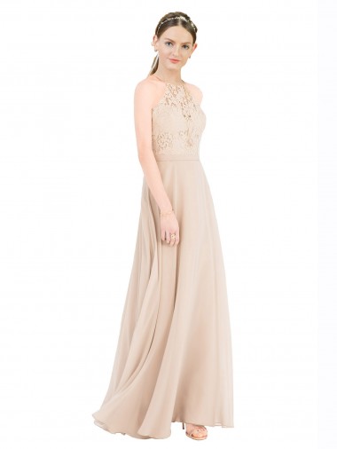 Long Champagne Sleeveless A-Line Keyhole Back Prom Dress / Bridesmaid Dress Birmingham