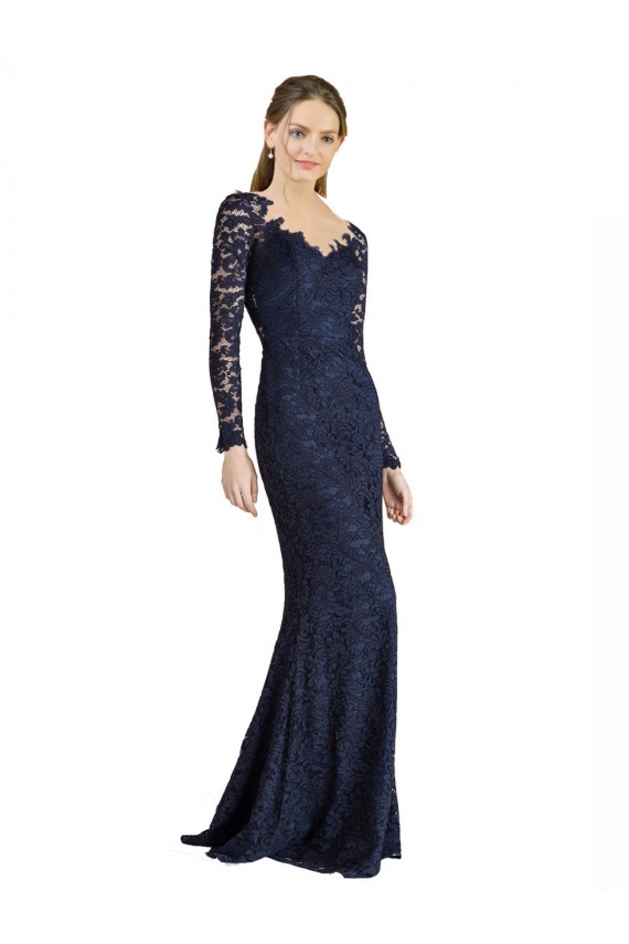 Long Dark Navy Long Sleeves Mermaid Keyhole Back Prom Dress / Bridesmaid Dress Birmingham