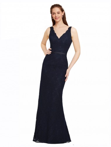 Long Dark Navy Sleeveless Sheath Open Back Bridesmaid Dress Birmingham