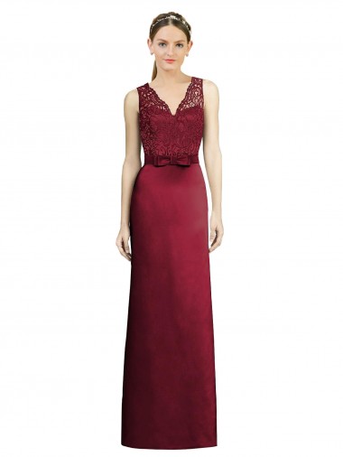 Long Burgundy Sleeveless A-Line Satin & Lace Bridesmaid Dress Birmingham