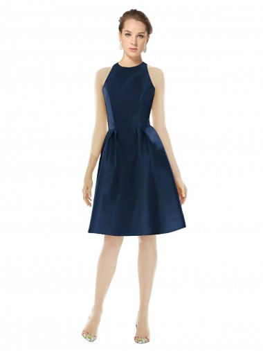 Cocktail Length Dark Navy Sleeveless A-Line Bridesmaid Dress Birmingham