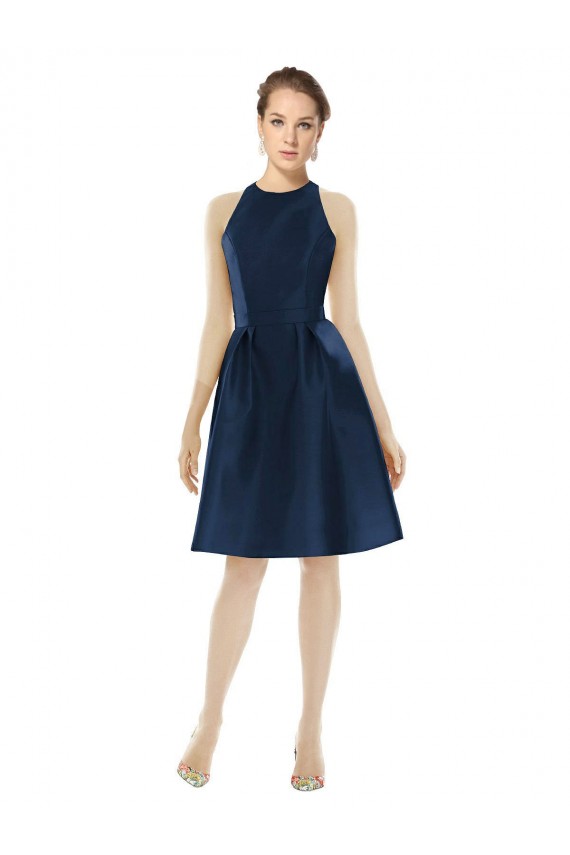 Cocktail Length Dark Navy Sleeveless A-Line Bridesmaid Dress Birmingham