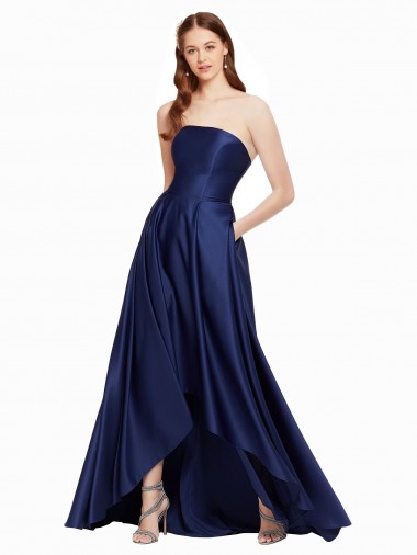 Long Dark Navy Sleeveless A-Line Low Back High Low Evening Gown / Prom Dress / Bridesmaid Dress Birmingham