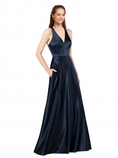 Long Dark Navy Sleeveless A-Line Keyhole Back Formal Evening Gown / Prom Dress / Bridesmaid Dress Birmingham