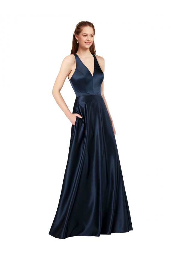 Long Dark Navy Sleeveless A-Line Keyhole Back Formal Evening Gown / Prom Dress / Bridesmaid Dress Birmingham