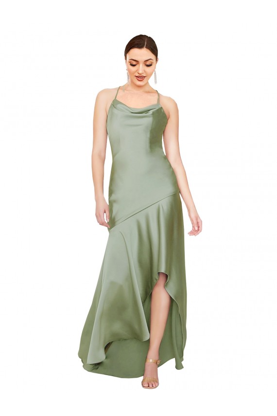 Long Smoke Green Sleeveless A-Line Open Back High Low Evening Gown / Prom Dress / Bridesmaid Dress Birmingham