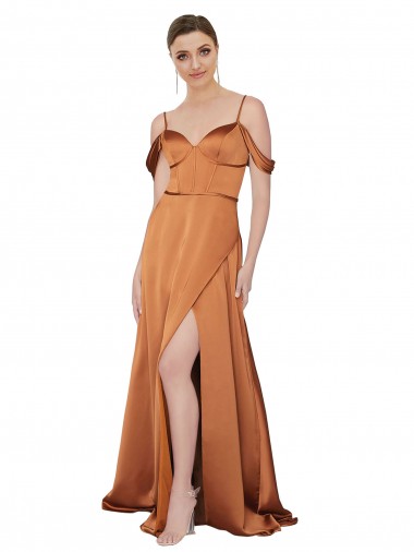 Long Orange Cold Shoulder A-Line Low Back Formal Evening Gown / Prom Dress / Bridesmaid Dress Birmingham